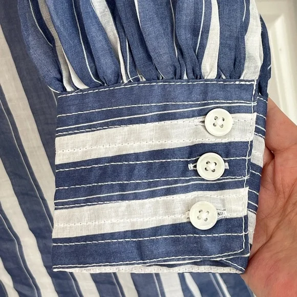 Banana Republic Ramie Popover Shirt Dress Navy White Stripes Size MP Preppy NWT - Picture 6 of 16